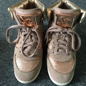Michael Kors Rose Gold Wedge Sneakers